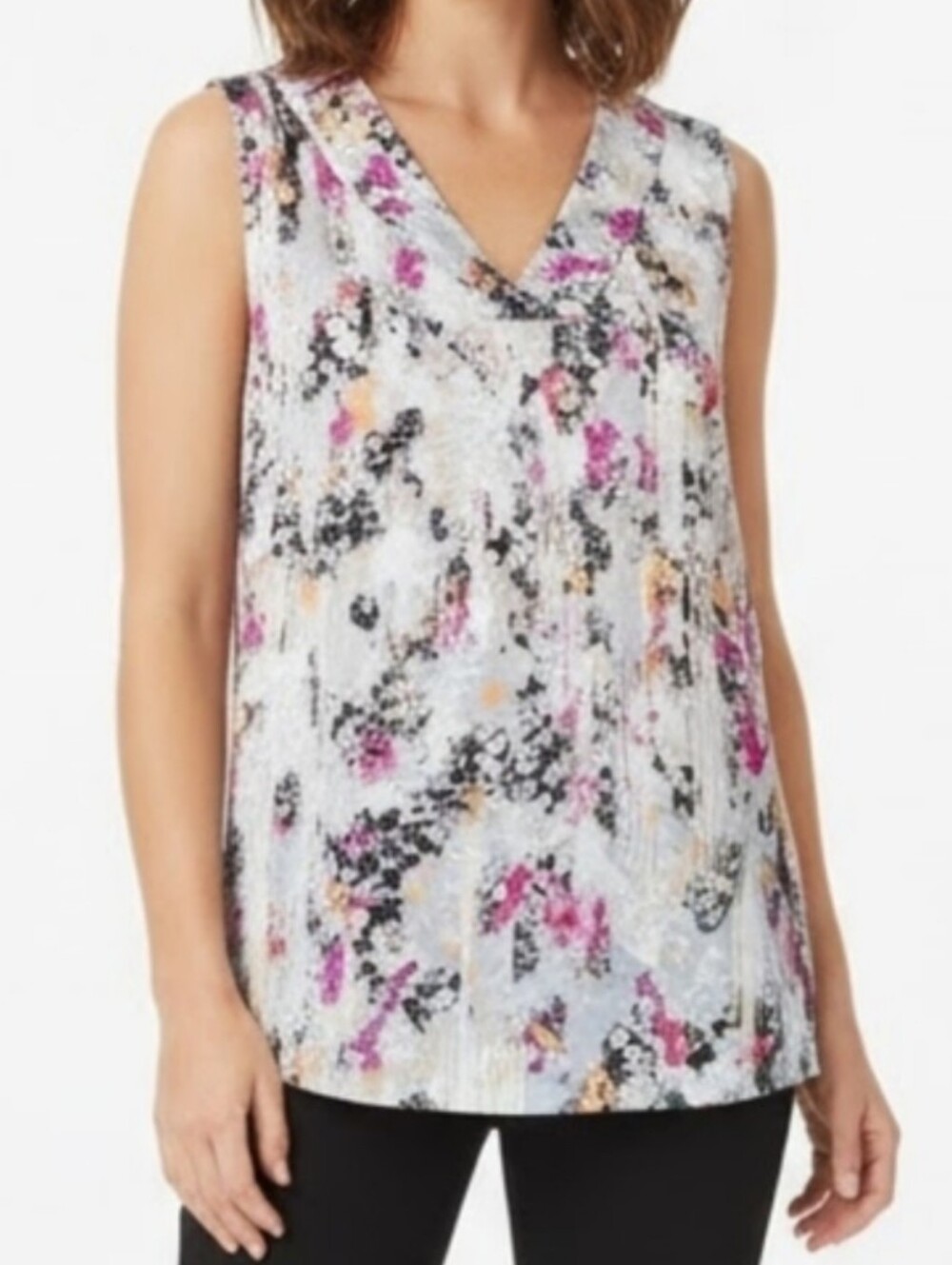 89th & Madison Abstract Sleeveless Top Vneck Stretchy Blouse Womens Size Medium